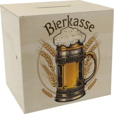 Produktbild von Bierkrug mit Schaumkrone Spardose aus Holz - BIERKASSE