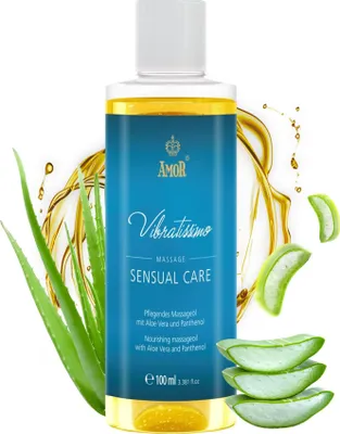 Produktbild von Vibratissimo Sensual Care 100 ml Massageöl - Pflegend mit Aloe Vera - Beruhigend, Feuchtigkeitsspendend, HautPflege & Gleitöl, Liebesöl