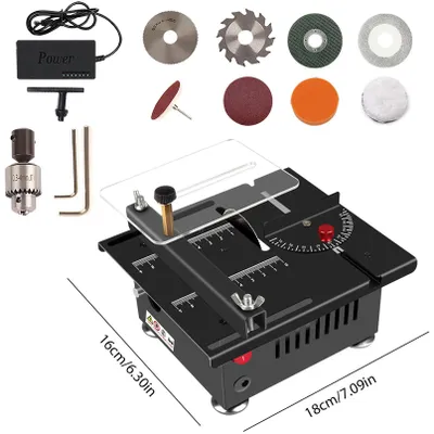 Produktbild von Elektrische Mini-Tischkreissäge - Tischsäge für Holzbearbeitung - 23.000 U/min - Einstellbarer Winkel 0–90° - Netzbetrieb - EU-Stecker E