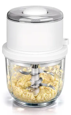 Produktbild von Kabelloser Mini Zerkleinerer 300ml Glasbehälter 6 Edelstahlmesser 40W USB-C Küchenhelfer für Würzpaste Püree Obst Gemüse Fleisch