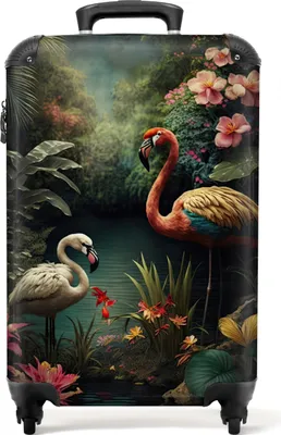 Produktbild von NoBoringSuitcases.com® Koffer Handgepäck Trolley Rollkoffer Kleine Reisekoffer mit 4 Rollen - Flamingo - Blumen - Dschungel - Vögel - Natur - Cabin Size < 55x40x23 cm & 55x40x20 cm - Fotokoffer - Kabinenkoffer - BoardgepäckHandgepäck Koffer 55x35x20 cm, 36L,