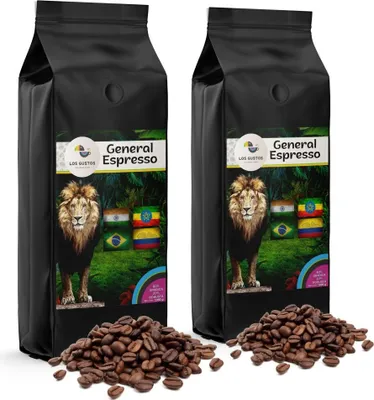 Produktbild von Los Gustos General Espresso Kaffee-Bohnen 2x1000 g, Ungemahlen, Kaffeebohnen für Kaffee-Vollautomat, Frisch Geröstet