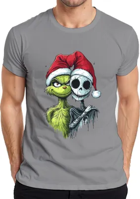 Produktbild von Grinch Jack Skellington Weihnachten Totenkopf gruselig Gothic Herren T-Shirt, Grau, 3XL