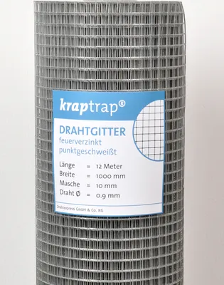 A roll of galvanized wire mesh with a label showing product details.