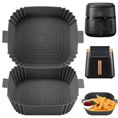 Obrázok produktu pre 2 kusy silikónových foriem, príslušenstvo pre fritézy s konvektívnym ohrevom s objemom 4,7L - 6,5L, opakovane použiteľné, bez BPA, farba: sivá