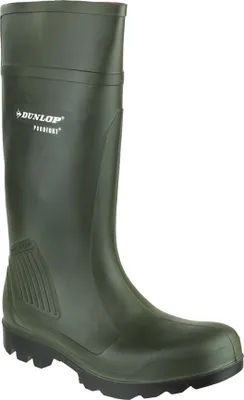 A single green Dunlop boot is shown against a white background.
