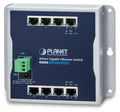 Zdjęcie produktu dla PLANET WGS-803, Nie zarządzany, L2, Gigabit Ethernet (10/100/1000), Pełny dupleks, Montaż naścienny / rzutowanie na sufit