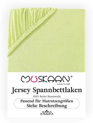 Produktbild von Müskaan Jersey Spannbettlaken 180x200 - 200x200 cm apfelgrün bis 22cm Matratzenhöhe Gummizug Bettlaken 100% Baumwolle