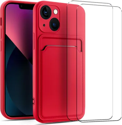 Image de 2in1 Set de protection pour Apple iPhone 13 Mini se compose de 2x 9H film de protection d'écran et 1x étui en silicone - Housse en rouge