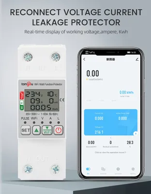 Obrázok produktu pre tongou Tuya WiFi Inteligentný merač energie s meraním napätia Monitorovanie elektrickej energie Chránič proti úniku 63A AC85-300V s LCD displejom Podpora APP Diaľkové ovládanie Kompatibilný s Alexa Assistant
