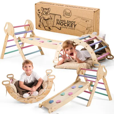 Produktbild von 5-in-1 Montessori Klettergerüst Indoor aus Holz mit Rutsche – Kletterdreieck für Kinder ab 1 Jahr, Indoor Spielplatz Baby Kletterset