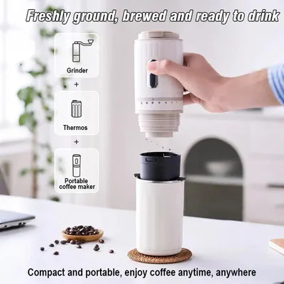 Produktbild von Tragbare Kaffeemaschine - Elektrische Kapsel Espressomaschine - Reise und Auto - Handpresse - Bis 5 Tassen - Weiß