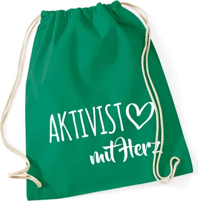 Produktbild von Huuraa Turnbeutel Aktivist mit Herz 12 Liter Kelly Green Baumwolle Rucksack Geschenkidee