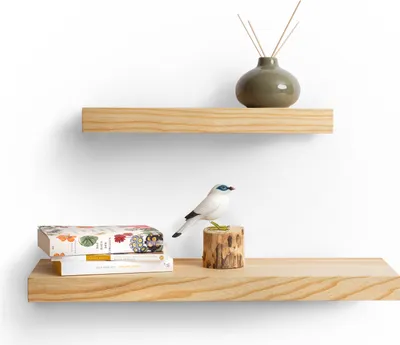 Produktbild von Rikmani Wandregal Schweberegal Esche Massivholz Holzregal HOLY hell 40 x 15 x 4