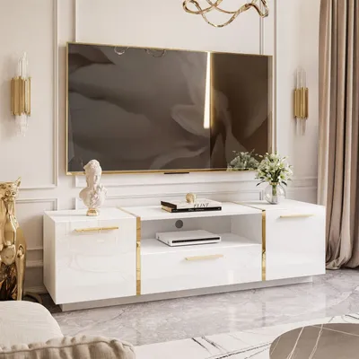 Obrázek produktu pro TV skříňka ONYX vysoký lesk 158 cm bílá bílá vysoký lesk s úchytkami