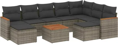 Produktbild von vidaXL 10-tlg. Garten-Sofagarnitur mit Kissen Grau Poly Rattan