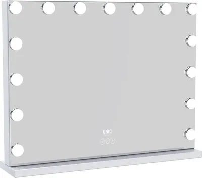 A vanity mirror with LED lights.