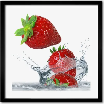 Produktbild von Bild - 50 cm x 50 cm - MDF - Rahmen, Wandkunst - Erdbeeren und Wasser