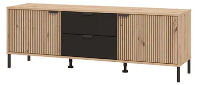 Produktbild von Raiano - TV-Möbel, 157x40x55h cm Braun Eiche mit Astknoten, 2 Schubladen