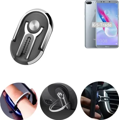 Produktbild von K-S-Trade 3in1 Smartphone-Ring Handy-Ring kompatibel mit Huawei Honor 9 Lite Fingerhalterung  Handyring Tischständer Lüftungsgitter-Halterung Tisch