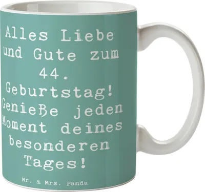 Produktbild von Mr. & Mrs. Panda Kaffeetasse Spruch 44. Geburtstag - Meeresbrise - Geschenk, einzigartiges, Pott, Teetasse, Tasse, schöne, Liebe, Genieße jeden Moment, Alter, Zuneigung