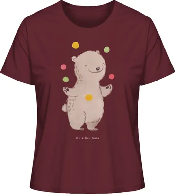 Produktbild von Mr. & Mrs. Panda Damen T-Shirt Bär Jonglieren Größe M - Burgundy - Geschenk, Jongleur, Basic, Oberteil, Shirt, Zirkus, Sommershirt, Baumwollshirt, Artistik