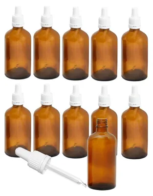 10er-Pack Braunglasflaschen 100 ml mit Pipette, Apothekerflasche