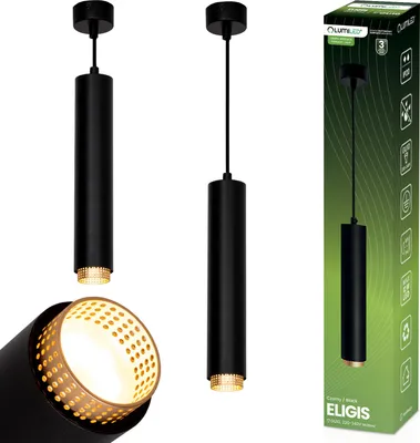 Produktbild von LUMILED Pendelleuchte 1-flammige Hängelampe höhenverstellbare Pendellampe max. 169 cm, GU10 Fassung 230V max. 12W,  Moderne Hängeleuchte hängend Esstischlampe, Lampe Esstisch Wohnzimmerlampe, Matt Schwarz mit Gold Farbe, aus Aluminium