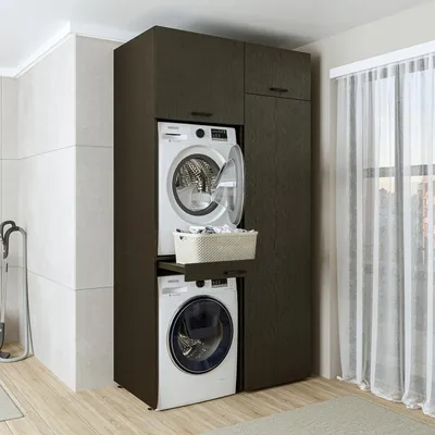 Image de Meuble pour lave-linge Roomart DUO-I, 127 cm de large, noir et chêne