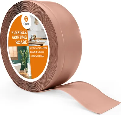 Produktbild von QUEST Weichsockelleiste ohne Klebeband 70x20mm, 5m, PVC Sockelleiste, Breite Knickleiste für Wände, Boden, Flexibel, Dekorativ, UV-beständig, hellbraun