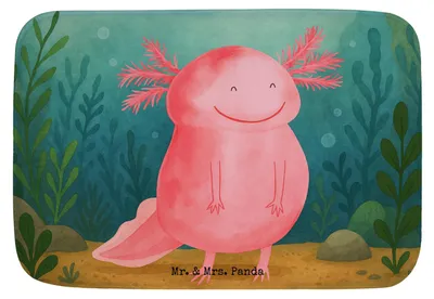 Produktbild von Mr. & Mrs. Panda Badteppich Axolotl Glücklich Design - Weiß - Geschenk, Motivation, Badezimmerteppich, Badematte, Lebensfroh, Badvorleger, Lurch, gut Gelaunt, Teppich Bad