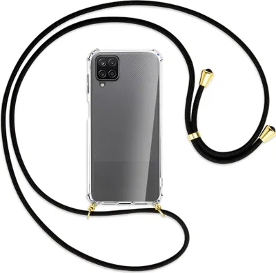 Produktbild von Handykette Backcover-Schutzhülle mit Band (Metall goldfarben) für Samsung Galaxy A12 - schwarz