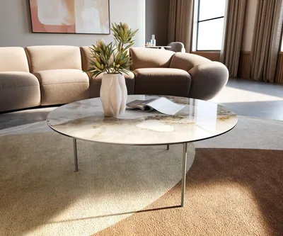 Produktbild von DELIFE Couchtisch Edge Rund 90x90 cm Keramik Minas Melange Trive Metall Effektfinish Titan