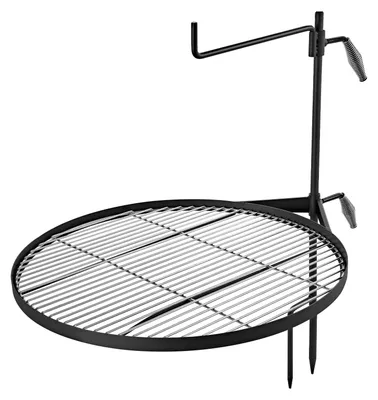 Image de Barbecue rotatif pour feu de camp SucceBuy, avec une grille de 62 cm en acier au carbone, grill réglable en hauteur avec un support stable, barbecue rotatif pour l'extérieur, idéal pour le camping et le jardin, couleur noire