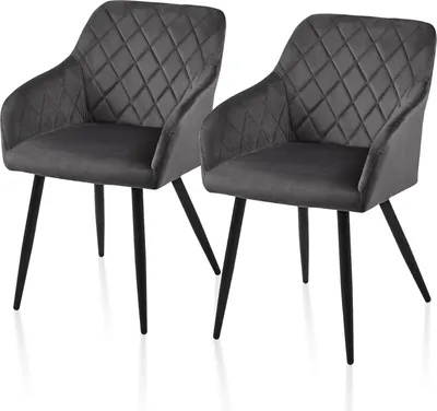 Image de CLIPOP Chaise de salle à manger, set de 2 chaises de cuisine en velours, chaise rembourrée Fauteuil avec dossier, gris