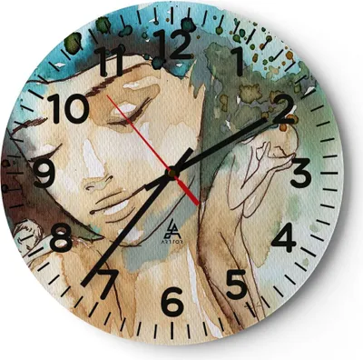 Produktbild von Wanduhr - Rund - Glasuhr - Frau modern - 40x40cm - Schleichendes Uhrwerk - Lautlos - zum Aufhängen bereit - Dekoration Modern - Wanddekoration aus Glas - C4AR40x40-3580