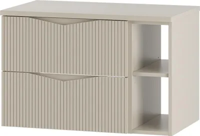 Produktbild von Badezimmer Waschtischunterschrank mit 80 cm Breite in beige mit gerillter Front, 2 Schubladen - CALURI-140