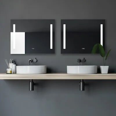 Obrázok produktu pre Kúpe??ové zrkadlo s osvetlením Talos Star 80 x 60 cm nástenné zrkadlo - vysokokvalitný hliníkový rám s prepína?om - zabudované digitálne hodiny - osvetlené zrkadlo s neutrálnou bielou farbou svetla - kúpe??ové zrkadlo - podsvietené svetelné výrezy