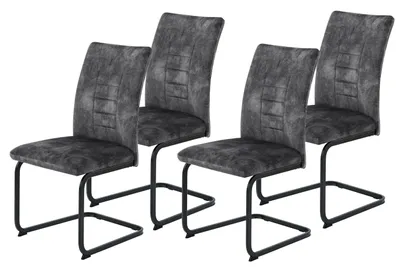 Produktbild von Hela Tische, 4er Set Esszimmerstuhl Freischwinger Gela, Bezug Velvet Antrazit, Wellenfeder-Polsterung, ergonomischer Rücken, 140kg belastbar
