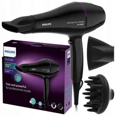 Zdjęcie produktu dla Suszarka do włosów Philips 2200 W, seria Pro Drycare, z jonizacją, koncentrator i dyfuzor