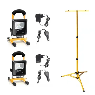 Productafbeelding van Jopassy 2x10W LED bouwlamp, accuvoed, werkverlichting, koelwit, met dubbel statief, spotlamp, werklamp, reflector, IP66