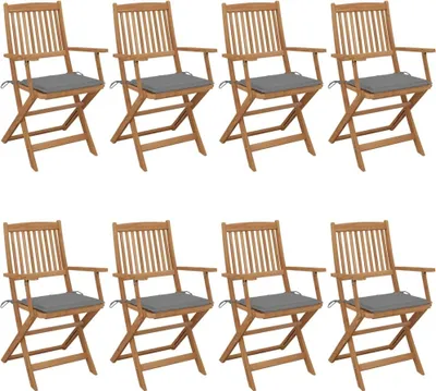 Image de Chaises pliables de jardin lot de 8 avec coussins Bois d'acacia