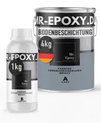 Produktbild von Mr. Epoxy Epoxidharz Bodenbeschichtung (5 kg, RAL 7001 Silbergrau) - 2K Betonfarbe für Garagen, Keller & Werkstatt Boden - Flüssigkunststoff Epoxid Grundierung und Bodenversiegelung