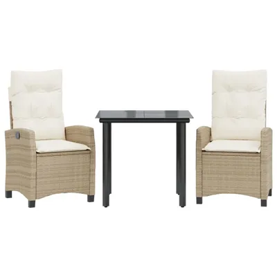 Image de vidaXL Ensemble de jardin 3 pièces avec coussins Beige Poly Rattan