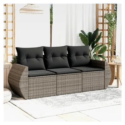 Produktbild von Balkon-Sofa mit Stauraum, 3-Sitzer Lounge Sofa für den Außenbereich, Rattansofa in Grau, 3-teilig