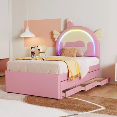 Obrázok produktu pre OKWISH Detská posteľ 90x200 cm, kreslený jednorožec, postieľka, ružová