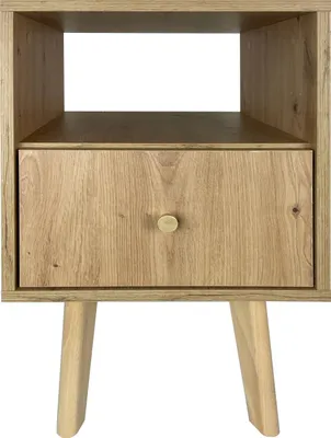 Image de Table de nuit, Artisan chêne avec pieds en bois naturel, avec tiroir 63x40x40, Lofoten, style scandinave moderne REVE