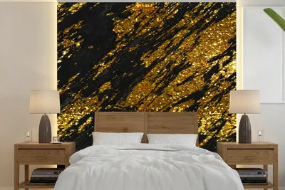 Produktbild von MuchoWow® Fototapete für Wohnzimmer oder Schlafzimmer Wandtapete Vinyl Motivtapete Marmor - Gold - Schwarz - 300x300 cm - Wanddekoration