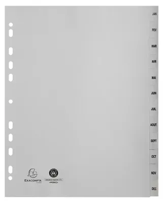 Produktbild von Exacompta 10x Register A4 RC-PP 120µ Taben Jan-Dec (FR) 12 Positionen Grau 2812E