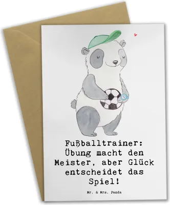 Produktbild von Mr. & Mrs. Panda Grußkarte Fußballtrainer Erfolgskick - Weiß - Geschenk, Mannschaft, osterkarte, dankeskarten, Fußball, einladungskarten, Geschenke mit Herz, Motivation